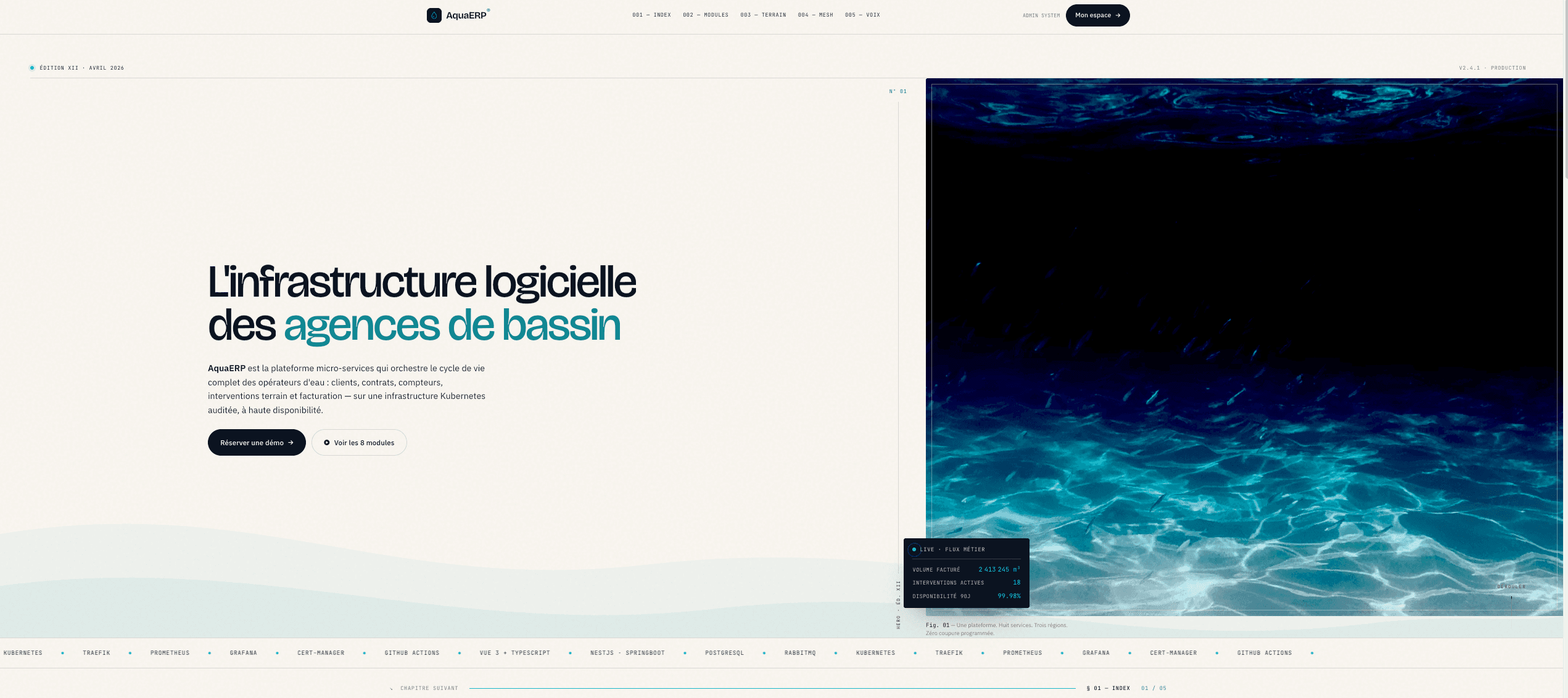 Page d'accueil AquERP - L'infrastructure logicielle des agences de bassin