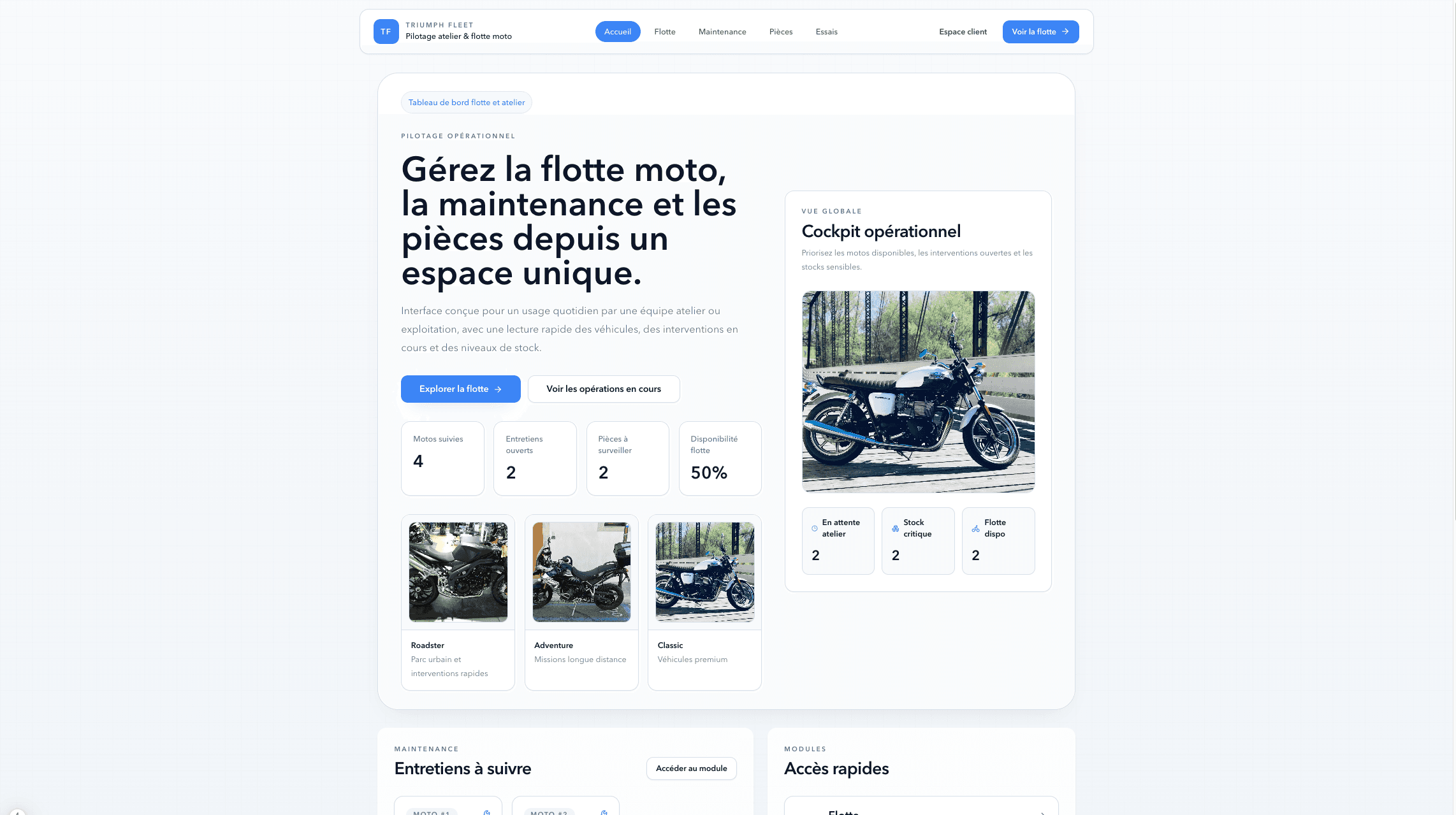 FleetClean - Gérez la flotte moto, la maintenance et les pièces