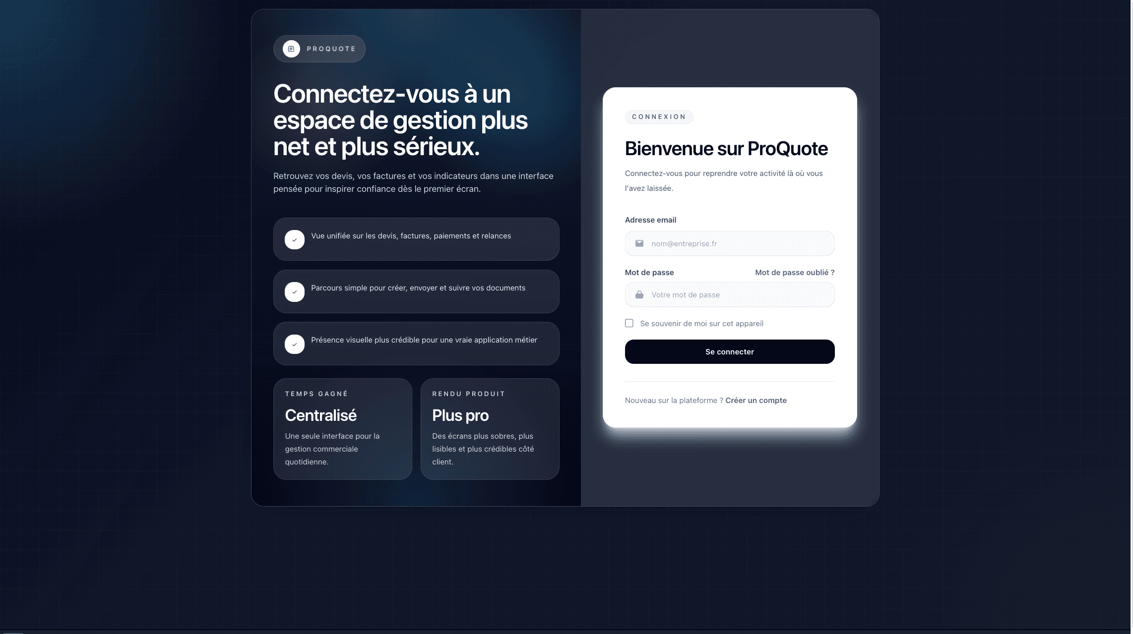 ProQuote - Espace de gestion de devis et factures